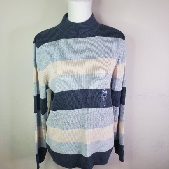 KAREN SCOTT Womens Gray Color Block Stripe Turtleneck XL - Picture 4 of 10
